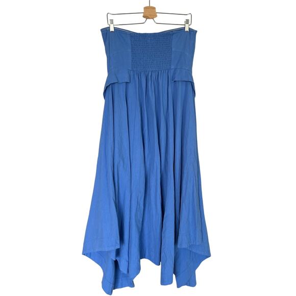 Free People Straplss Dress Blue Free-est Maxi Women's Sz M Smocked Boning Cotton - Picture 2 of 9